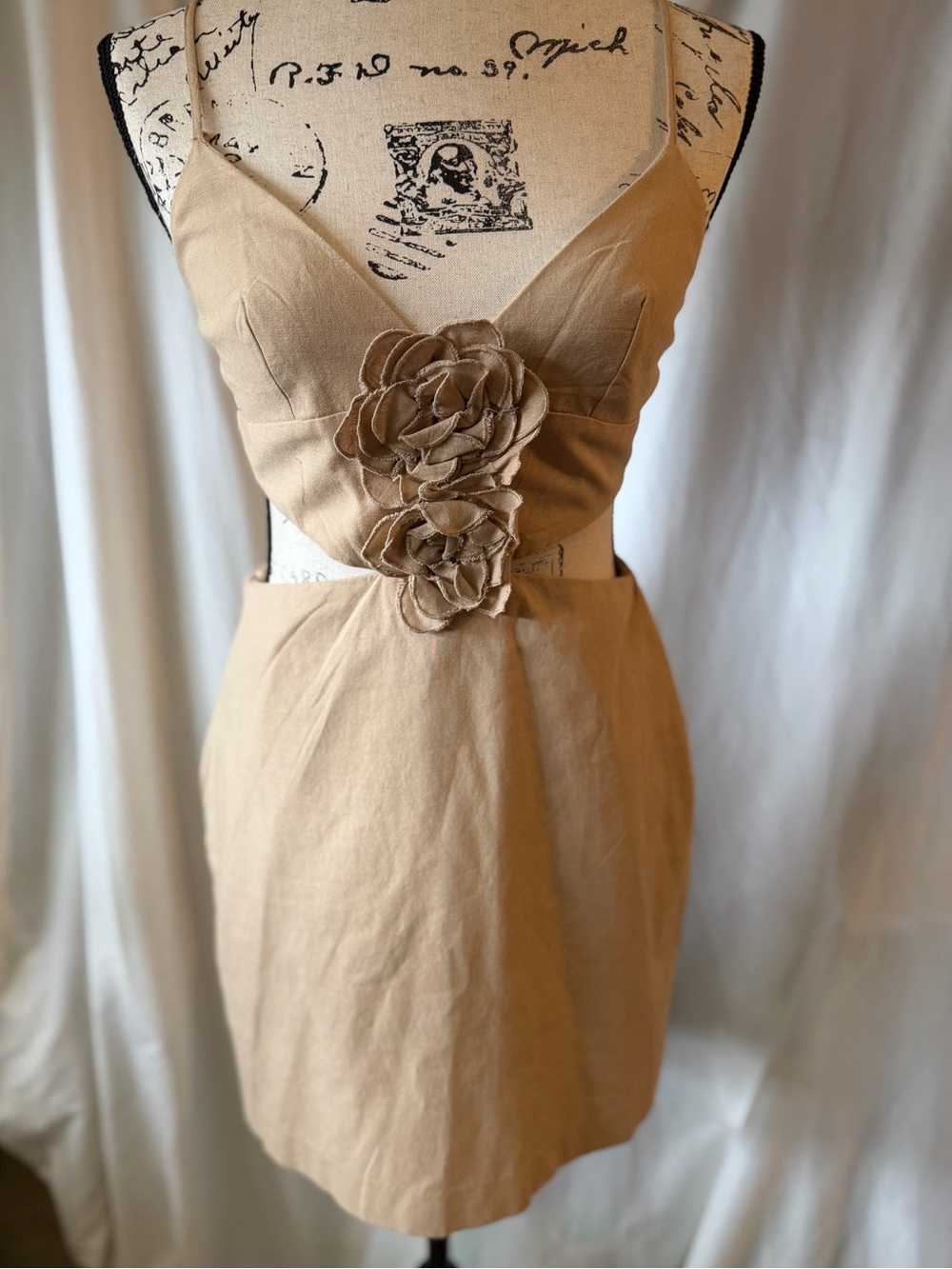Zara Beige Mini Dress with Floral Appliqué